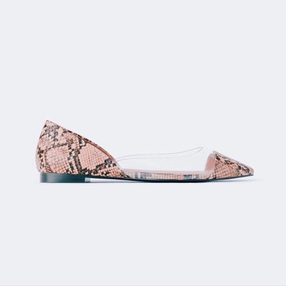 Zara Basic Snake Print Clear Panel D'Orsay Flats - Picture 9 of 9